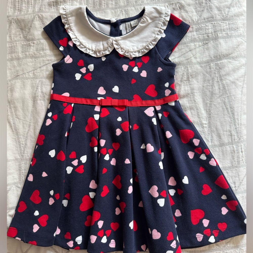 Janie and Jack Blue and Red Pleated A-Line Heart Print Dress, 2T
